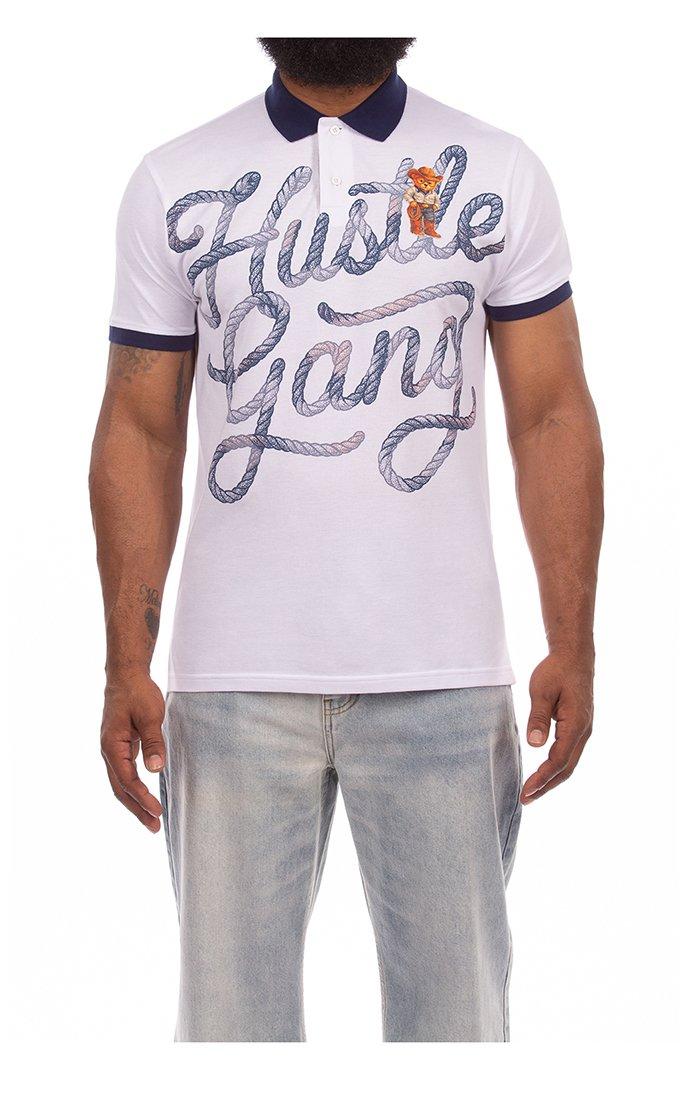 Hustle Gang Men's Rope Burn Short Sleeve Polo - White/Blue - WHITE/BLUE